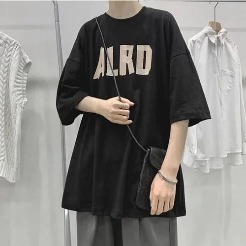 Vista 2 de Y2K - Camiseta casual de manga corta de gran tamaño para hombre con estampado de letras grunge, sudadera gótica Harajuku Streetwear
