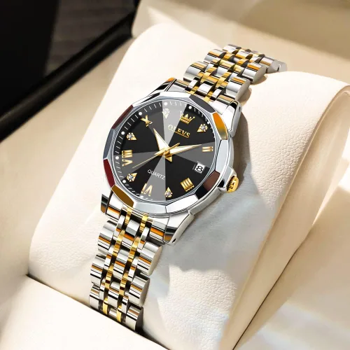 Vista 23 de OLEVS Reloj de mujer con diamantes de moda, analógico, de cuarzo, de acero inoxidable, para mujer, pequeño, para fecha, impermeable, luminoso