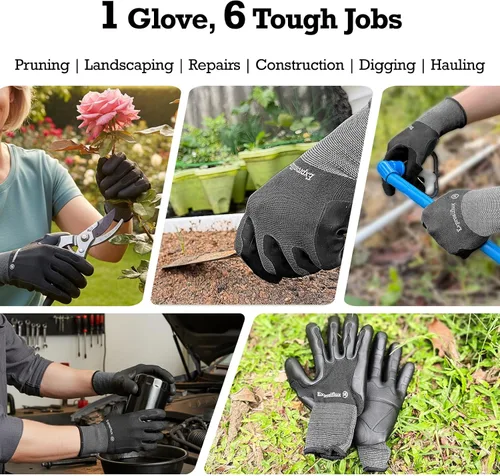 Vista 5 de Guantes de jardinería a prueba de espinas para mujeres y hombres (paquete de 2), agarre antideslizante 3X, palma TPE reforzada y nailon