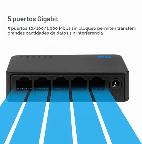 Vista 6 de Interruptor de red Gigabit de 5 puertos, interruptor portátil Plug & Play Carcasa sin ventilador, negro, para el hogar, oficina, interruptores