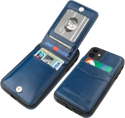 Vista 13 de KIHUWEY - Funda tipo cartera para iPhone 11, tarjetero con soporte, color negro Ranuras para tarjetas de crédito, soporte, piel sintética