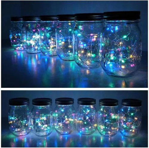 Vista 6 de Juego de 6 luces solares para tapa de tarro, paquete de 20 luces LED impermeables con diseño de estrella de hadas y luciérnaga, para decoración