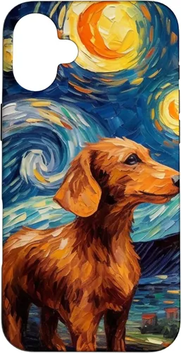 Vista 23 de Carcasa para iPhone 16 Dachshund Dog Starry Night Van Gogh Dachshund