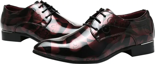 Vista 7 de Zapatos de moda para hombre Vestido puntiagudo Floral Charol Cordones Oxford Negro Marrón Rojo Gris