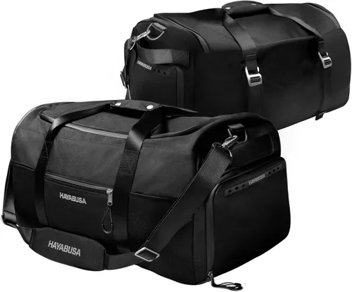 Vista 7 de Bolsa de gimnasio deportiva Hayabusa Airstream para mujeres y hombres - Bolsa de lona negra de 50 l - 7 bolsillos con cremallera, buena para viajes