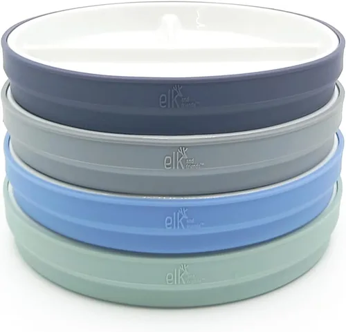 Vista 16 de Elk and Friends platos para niños de porcelana divididos de 6.7" con fundas de silicona Adecuados para bebés/niños/niños pequeños Apto