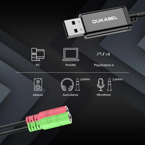 Vista 2 de DUKABEL Adaptador de audio USB con conector de 0.1 in Adaptador de sonido USB externo - 30CM