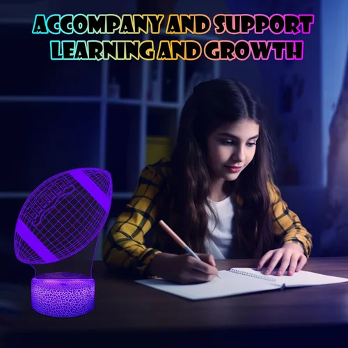 Vista 5 de Lámpara de ilusión 3D de fútbol, luz nocturna, 7 colores, cambio gradual automático, luces LED alimentadas por USB, regalos para niños