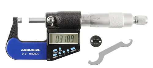 Vista 5 de Accusize Industrial Tools 0-1"/0-25 mm por 0.00005"/0.001 mm Micrómetro Digital Electrónico de 7 Teclas, Resistente al Agua, Ac21-1022
