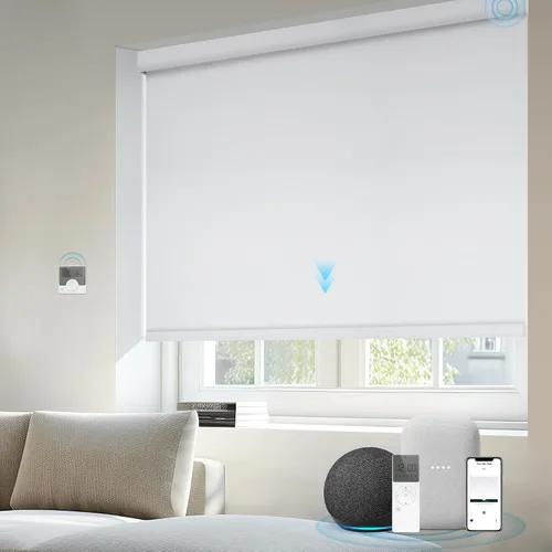 Vista 36 de Motorized Light Filtering Shades Compatible with Alexa Google Smart Blinds Automatic Window Shade Remote Control 70% Blackout Sunny Black