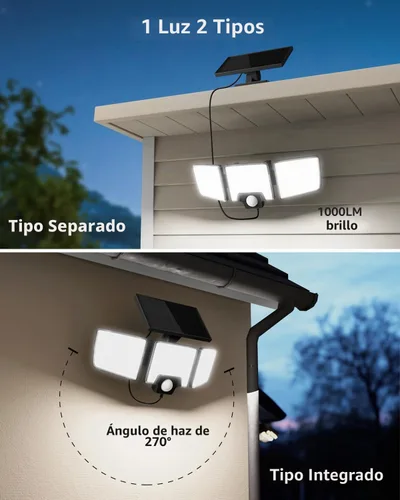 Vista 2 de Lepro Luces solares de seguridad para exteriores, sensor de movimiento 2 en 1, control remoto separado e integrado, IP65, impermeable, luces solares