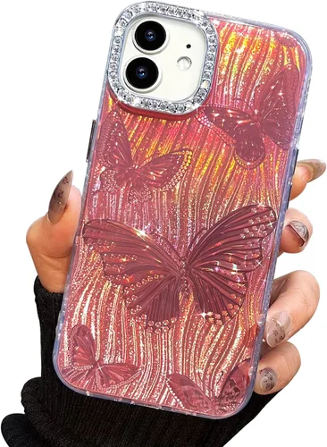 Vista 86 de I-MGAE-IN-AR Funda compacta para iPhone 11, diseño de mariposa, marco de protección de lente de cámara con diamante 3D, bonitas fundas protectoras