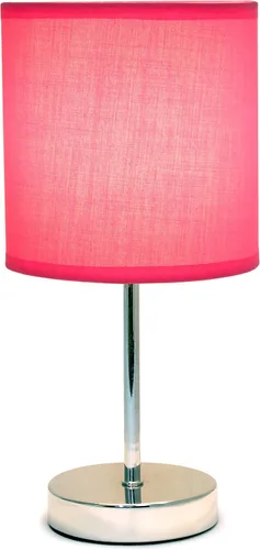 Vista 7 de Simple Designs LT2007-HPK-LB Lámpara de mesa básica cromada para sala de estar, mesita de noche, escritorio, encimera, rosa intenso, con bombilla