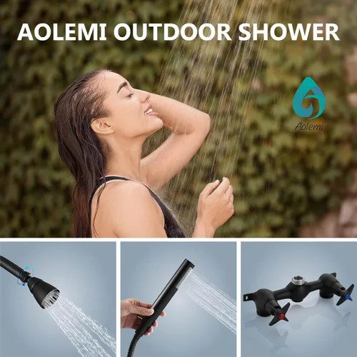 Vista 2 de Aolemi Kit de ducha para exteriores de montaje en pared, sistema de grifo de ducha para exteriores con rociador de mano, ducha expuesta central de 6
