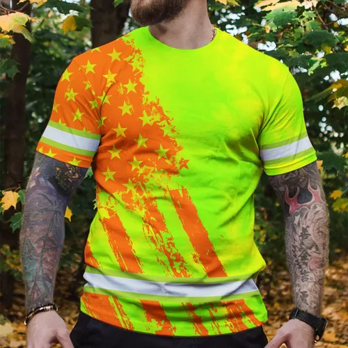 Vista 4 de Camisa de alta visibilidad para hombre, camisas de seguridad reflectantes con nombre personalizado para patriota, patriótico, veterano, militar