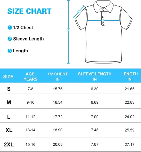 Vista 6 de GEEK LIGHTING Camisa polo de manga corta para niños, uniformes escolares, camiseta para niños y adolescentes de 6 a 16 años