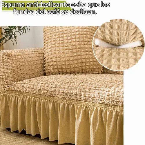 Vista 4 de Qubjus Funda Elástica para Sofá Fundas para Sofá Lavables Funda para Sofá Sillón Cama Protector de Muebles de Fácil Ajuste con Parte Inferior Beige