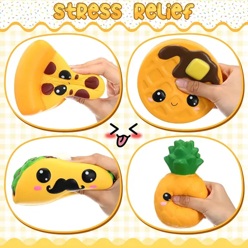 Vista 2 de Zhanmai 8 piezas de juguetes de crecimiento lento de espuma de comida, juguetes antiestrés en forma de perro caliente, pastel, pan, s'more, pizza
