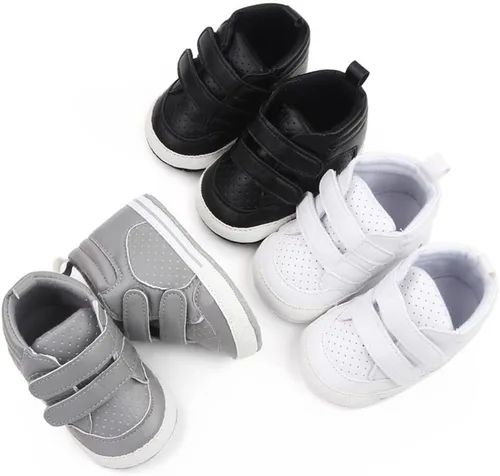 Vista 7 de Sekantrol Zapatos de cuna para recién nacidos, para niños y niñas, suela de goma suave, zapatos para bebés, zapatos deportivos de moda de caña alta