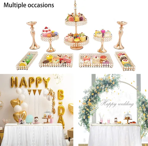 Vista 5 de Soporte para tartas, juego de exhibición de mesa de postres, paquete de 9 soportes de cristal para cupcakes con múltiples estilos de combinación