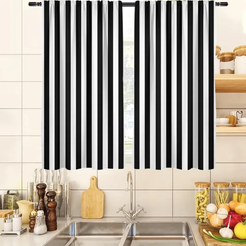 Vista 29 de zokyer Cortinas de ventana a rayas beige crema, modernas rayas verticales de 63 pulgadas de largo, 2 paneles, cortinas bohemias neutras para niños