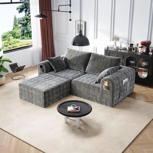 Vista 27 de Sofás modulares de pana otomana de 28.74 pulgadas para sala de estar, taburetes de sofá sin hueso, no requiere montaje, sofá profundo en una caja