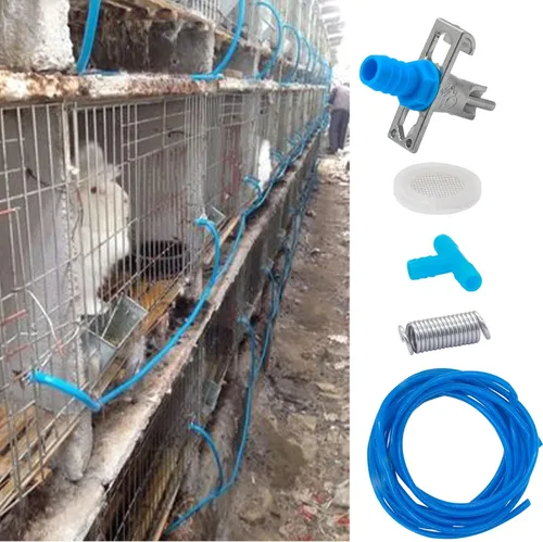 Vista 2 de Kit de riego para conejos, dispensador y sistema de riego de 32 pies ID 5/16 "manguera Upgraded 12 Nipple Drinkers, 32ft Odorless 5/16" Hose, Barb