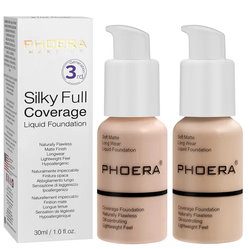 Vista 24 de PHOERA - Base líquida mate, maquillaje PHOERA para mujeres, corrector de cobertura completa, base PHOERA, corrector de control de aceite mate de 1.0
