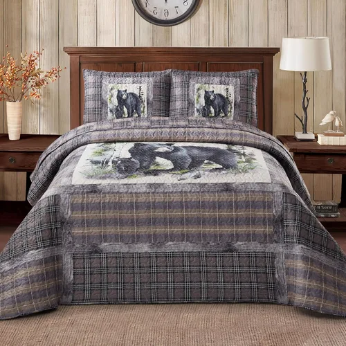 Vista 8 de Virah Bella Juego de ropa de cama King Lodge de 3 piezas, juego de edredón reversible rústico con fundas de almohada decorativas, panel familiar