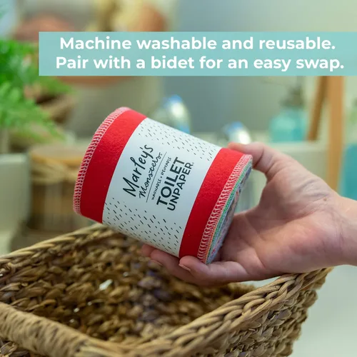 Vista 3 de Marley's Monsters Papel higiénico sin papel – Rollo de 24 unidades, papel higiénico reutilizable – Toallitas absorbentes para bidé, (Cactus)