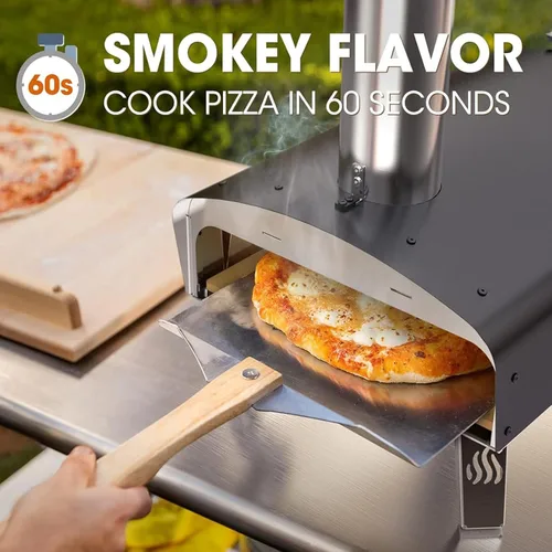 Vista 3 de Mimiuo Horno de pizza de pellets de madera para exteriores de 12 pulgadas, estufa de pizza de acero inoxidable resistente de 34.8 libras, pizza