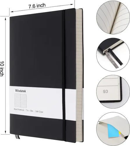 Vista 4 de Cuadernos B5 con rayas universitarias, paquete de 2 cuadernos grandes B5 con 376 páginas numeradas, papel rayado grueso de 3.53 oz/m², cubierta