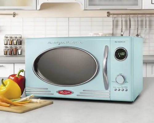 Vista 3 de Nostalgia Horno microondas retro para encimera + tostadora ancha de 2 rebanadas