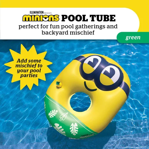 Vista 2 de BigMouth Giant Minions - Flotador inflable para piscina, flotador inflable de tubo de natación Mi villano favorito 4, mercancía de película