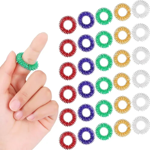 Vista 9 de Blulu Juego de 50 anillos de acupresión para aliviar la ansiedad, con pinchos, para adolescentes, adultos, reductor de estrés silencioso y azul