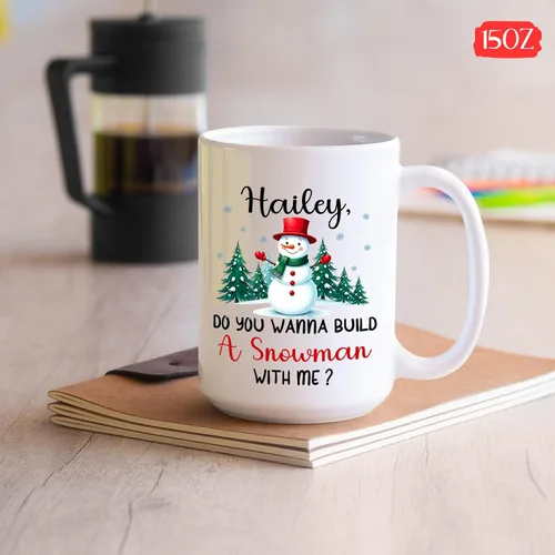 Vista 5 de Taza Personalizada Construcción De Muñeco De Nieve Con Nombre, Taza De Café De Navidad Muñeco De Nieve, Tazas De Árbol De Navidad Personalizadas