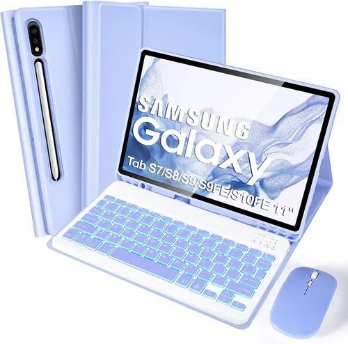 Vista 11 de SOPPY Teclado retroiluminado de 7 colores con mouse para Samsung Galaxy Tab S6 Lite de 10.4 pulgadas 2022/2020 (SM-P610/P613/P615/P619), funda