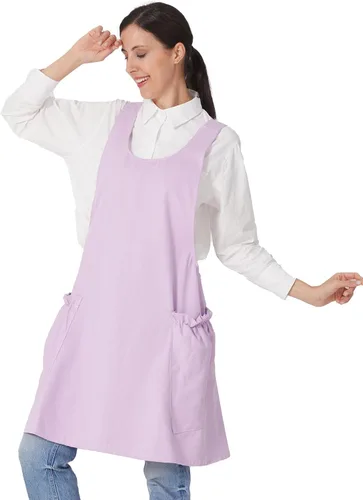 Vista 37 de Delantales ajustables con espalda cruzada para mujer con bolsillos de algodón y lino para cocinar y hornear