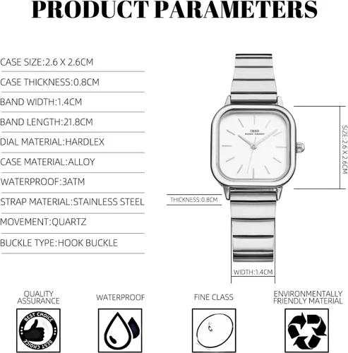 Vista 6 de IBSO BOERNI AIBISINO Relojes de cuarzo para mujer, esfera cuadrada, relojes casuales, reloj analógico, impermeable, reloj de moda para niñas