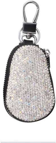 Vista 8 de Funda para llave de coche, multifuncional, con cierre y mosquetón, piel con brillantes, color rosa