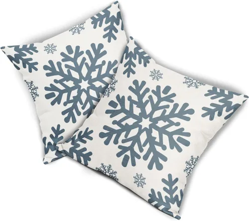 Vista 64 de Fundas de almohada decorativas de Navidad negras 40x40 cm con copos de nieve blancos de Navidad, juego de 2, temática rústica de invierno