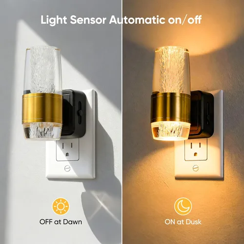 Vista 3 de Luz nocturna LED enchufable a la pared, paquete de 2 luces nocturnas acrílicas con brillo ajustable de 0-100 lúmenes, luz nocturna enchufable