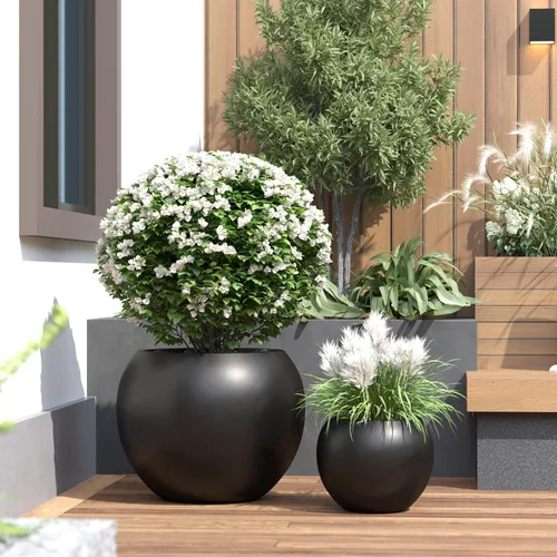 Vista 14 de DTY Fiberstone - Maceta tipo globo para interiores y exteriores, maceta esférica ligera para olivo, Monstera y palma, piedra de fibra de vidrio