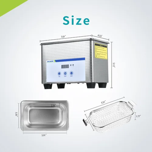 Vista 5 de LICHEN Limpiador ultrasónico profesional de 0.8L limpiador ultrasónico de piezas con temporizador digital, máquina de limpieza de joyas de acero