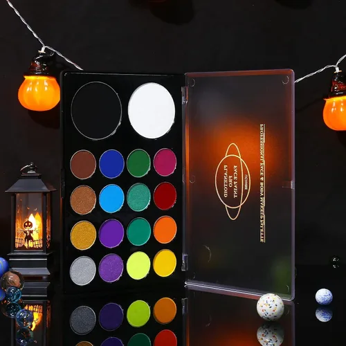 Vista 9 de UCANBE - Pintura facial y corporal, paleta de maquillaje SFX activada por agua - Bandeja extra grande blanca y negra, kit de pintura de arte Paleta