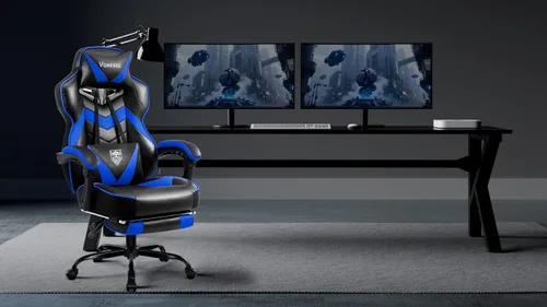 Vista 2 de Vonesse Silla para videojuegos, silla de juegos de respaldo alto con reposapiés y masaje, sillas de juegos para adultos con cojín de resorte