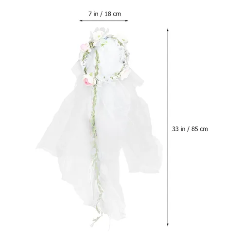 Vista 2 de Minkissy Diadema de velo de novia, diadema de velo blanco, corona de flores con cinta ajustable para mujer