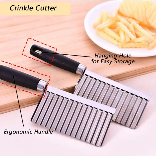 Vista 2 de Cuchillo de corte arrugado de acero inoxidable para papas y zanahorias, papas fritas, verduras y frituras francesas, cortador ondulado, cuchilla