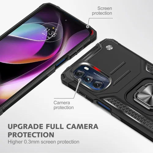 Vista 3 de Funda para Moto G 5G 2022 con protector de pantalla: resistente, soporte giratorio de grado militar 360, funda protectora a prueba de golpes