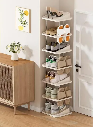 Vista 9 de Zapatero vertical apilable de 5 niveles para 10 pares, torre de zapatos estrecha, ahorro de espacio, para entrada, sala de estar, dormitorio Negro